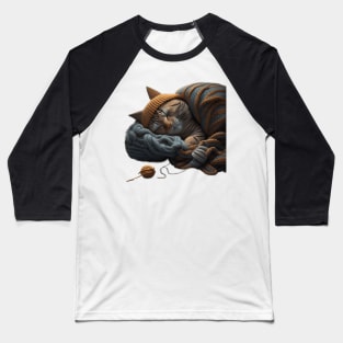 Sleepy Kitty Cat Knitten Kitten Baseball T-Shirt